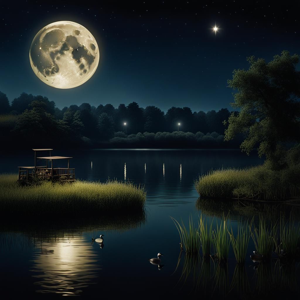 Country Lake At Midnight