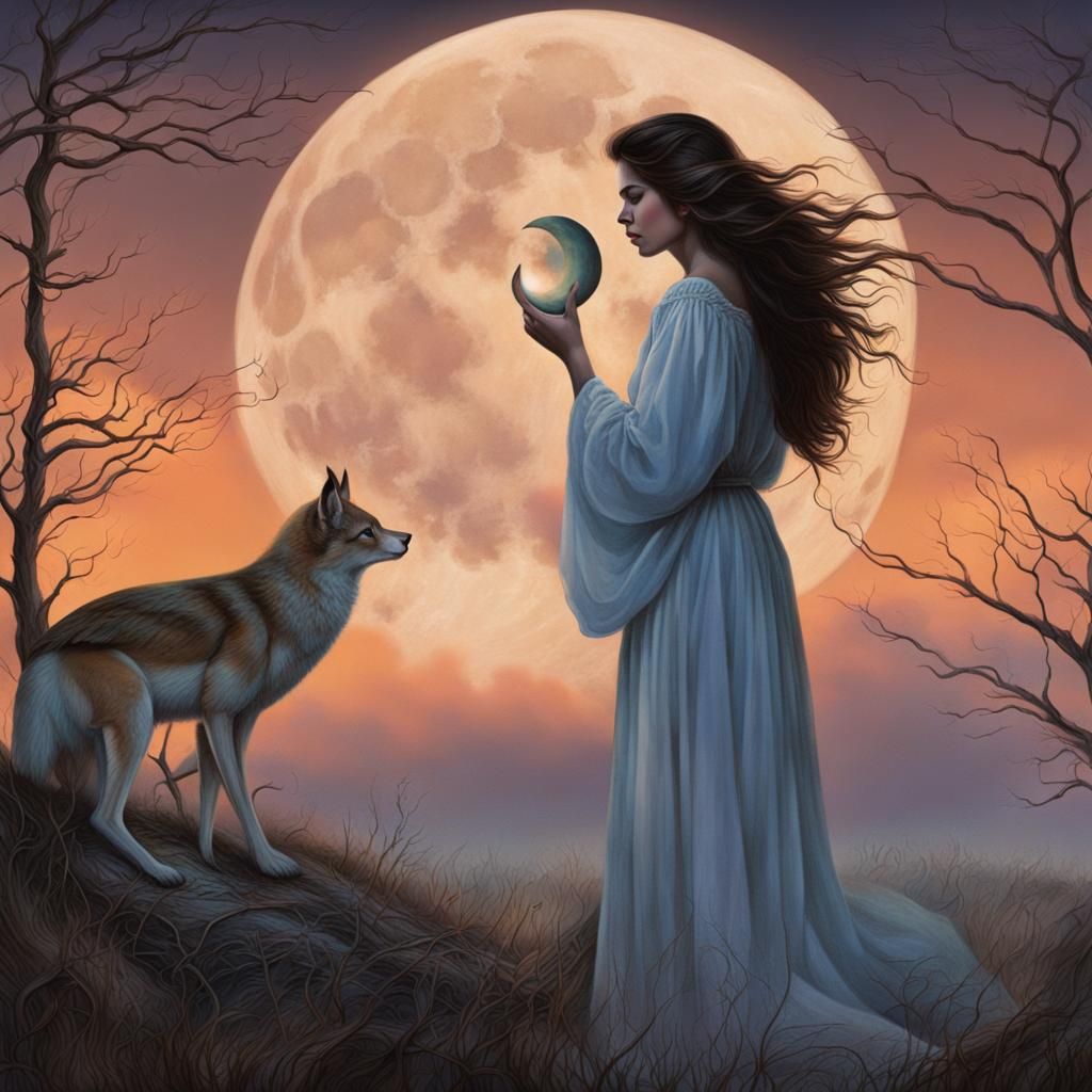 softly and tenderly a woman calls as the hunter moon rises