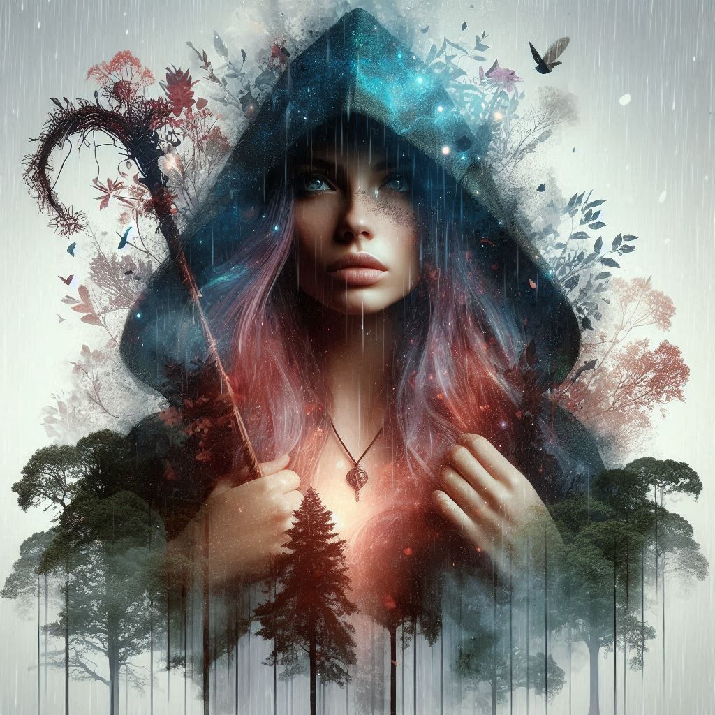 double exposure beautiful fantasy DALL-E 3 portrait landscape..