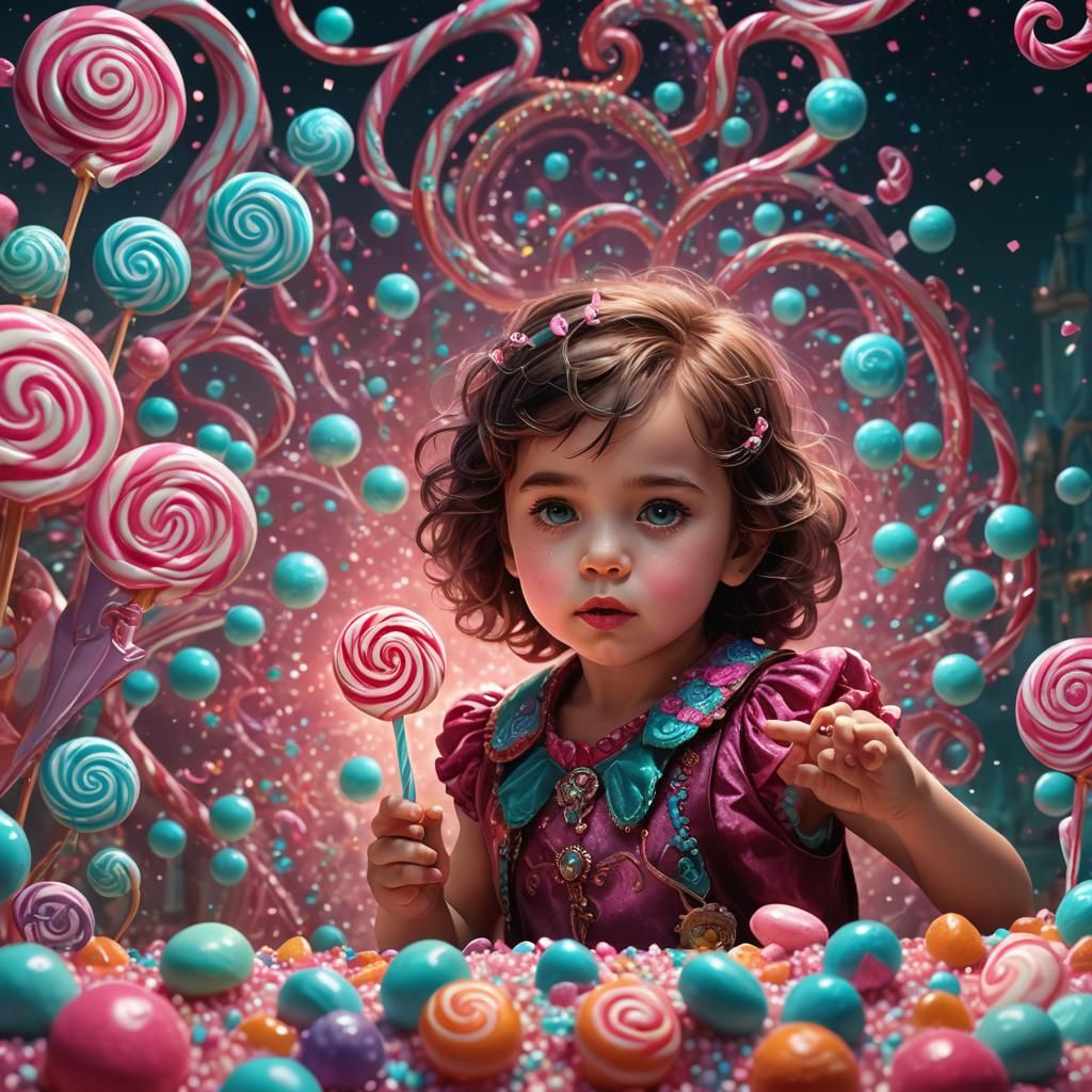 Child Enjoys Lollipop: Detailed Matte Painting