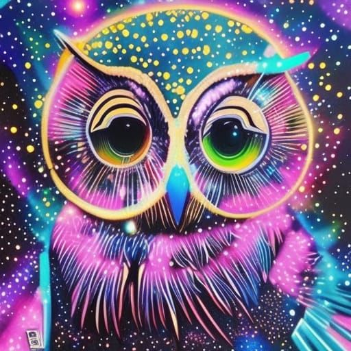 Owl galactic in space glowing