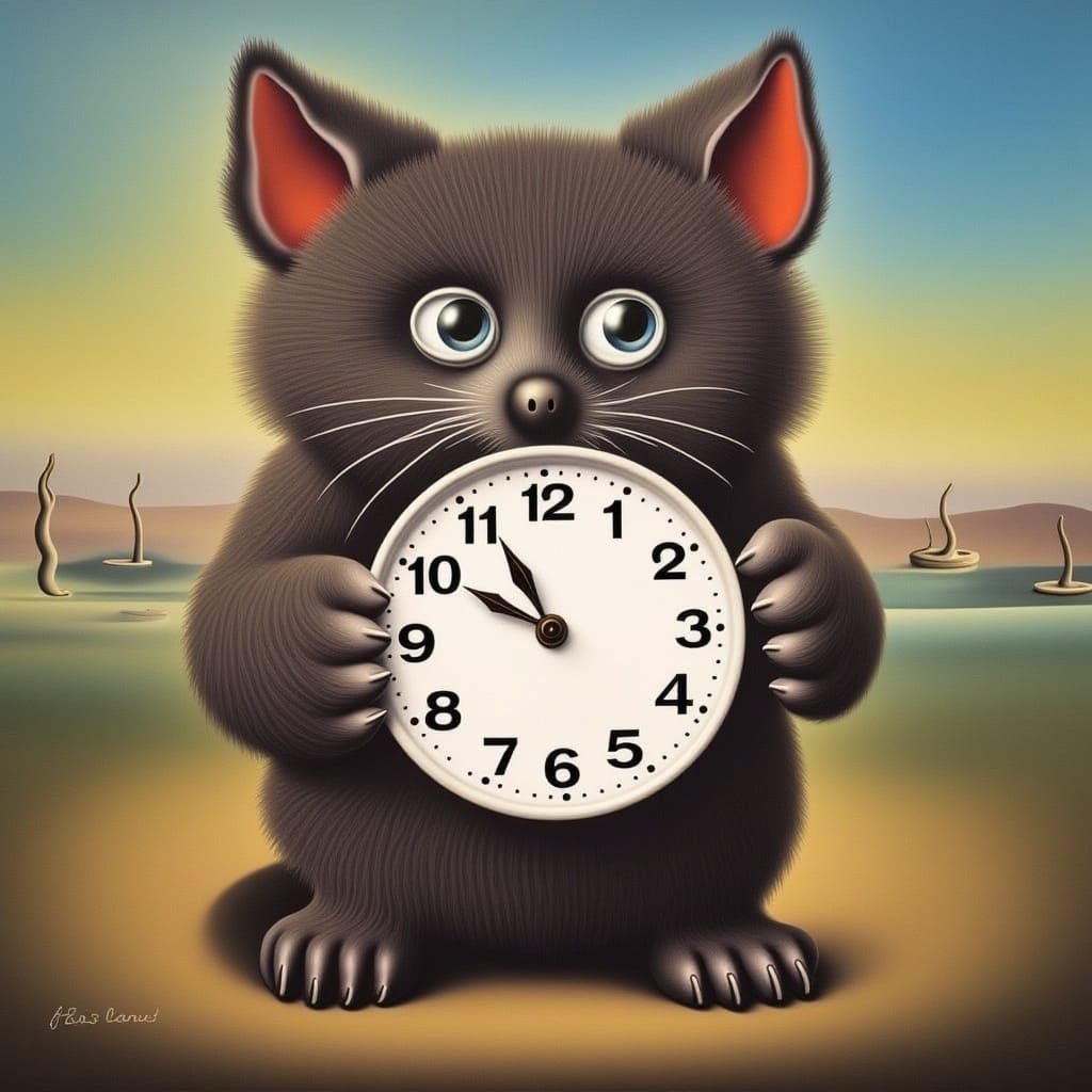 <lora:STRANGE WORLD:1.0> Cute creature holding a clock