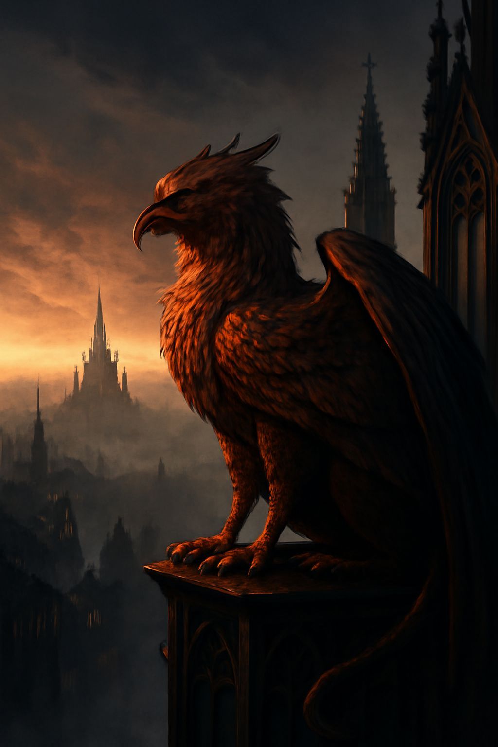 Gothic Griffin Cathedral at Dawn