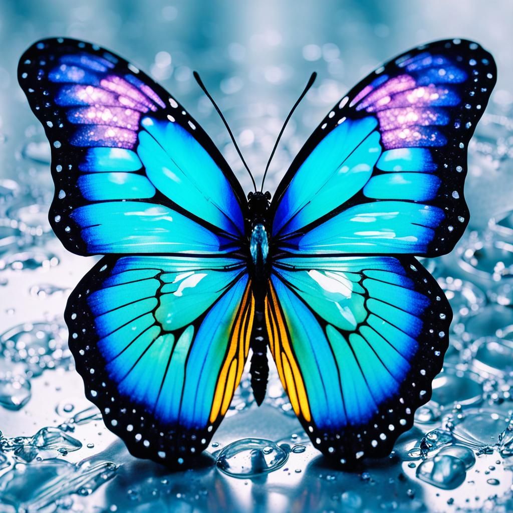 Crystal butterfly, contrasting colors sharp focus motion blu...