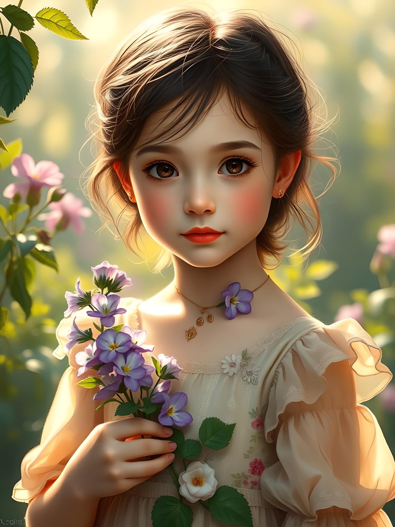 Girl with Violet Bouquet