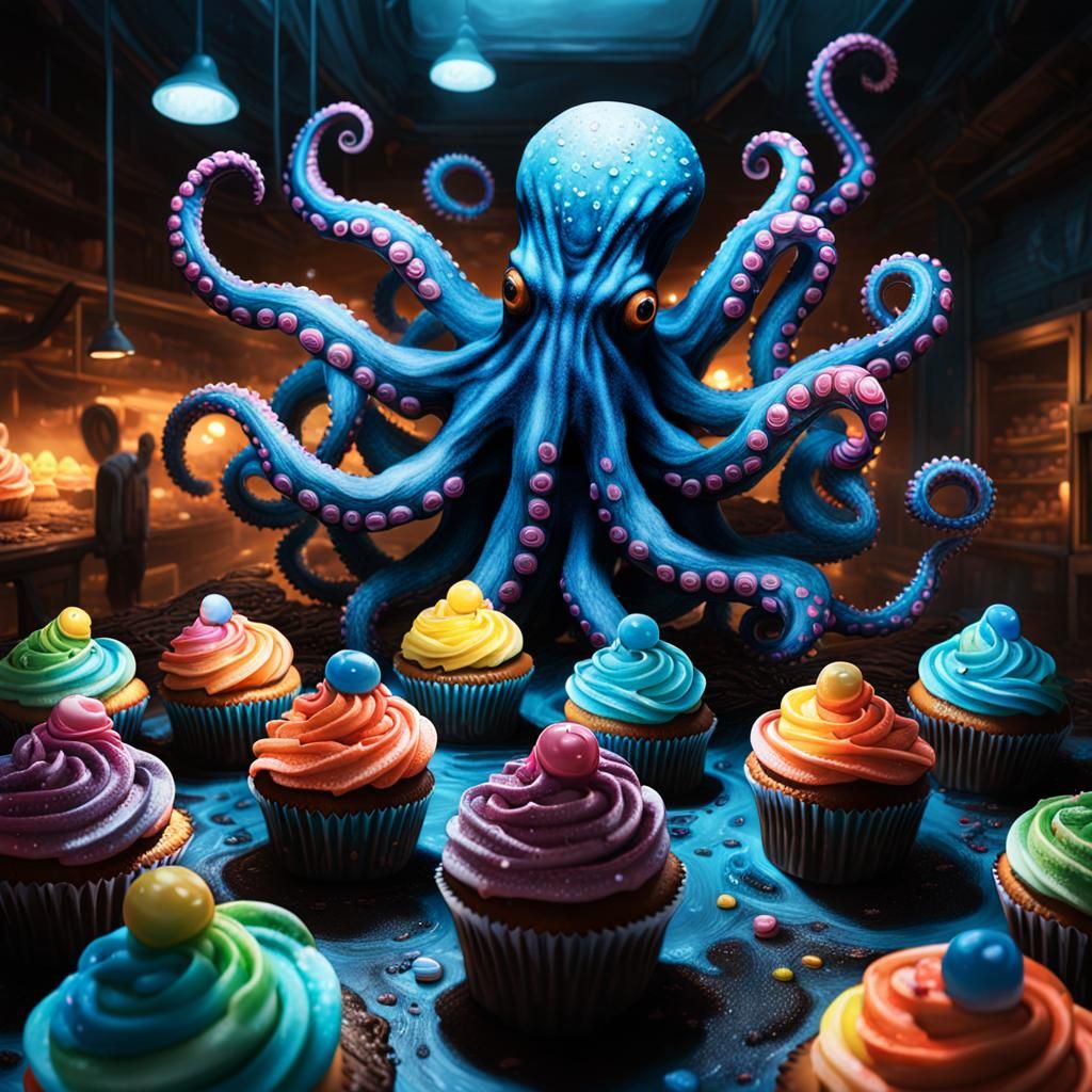 Little shop of Horror Evil Octopus Cupcakes detailed matte p...