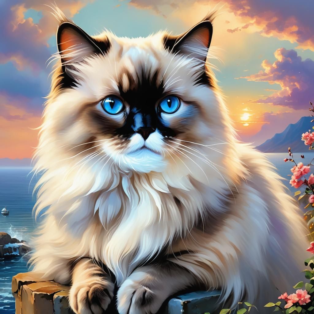 a highly detailed image of a birman cat. fluffy. lovely. sit...