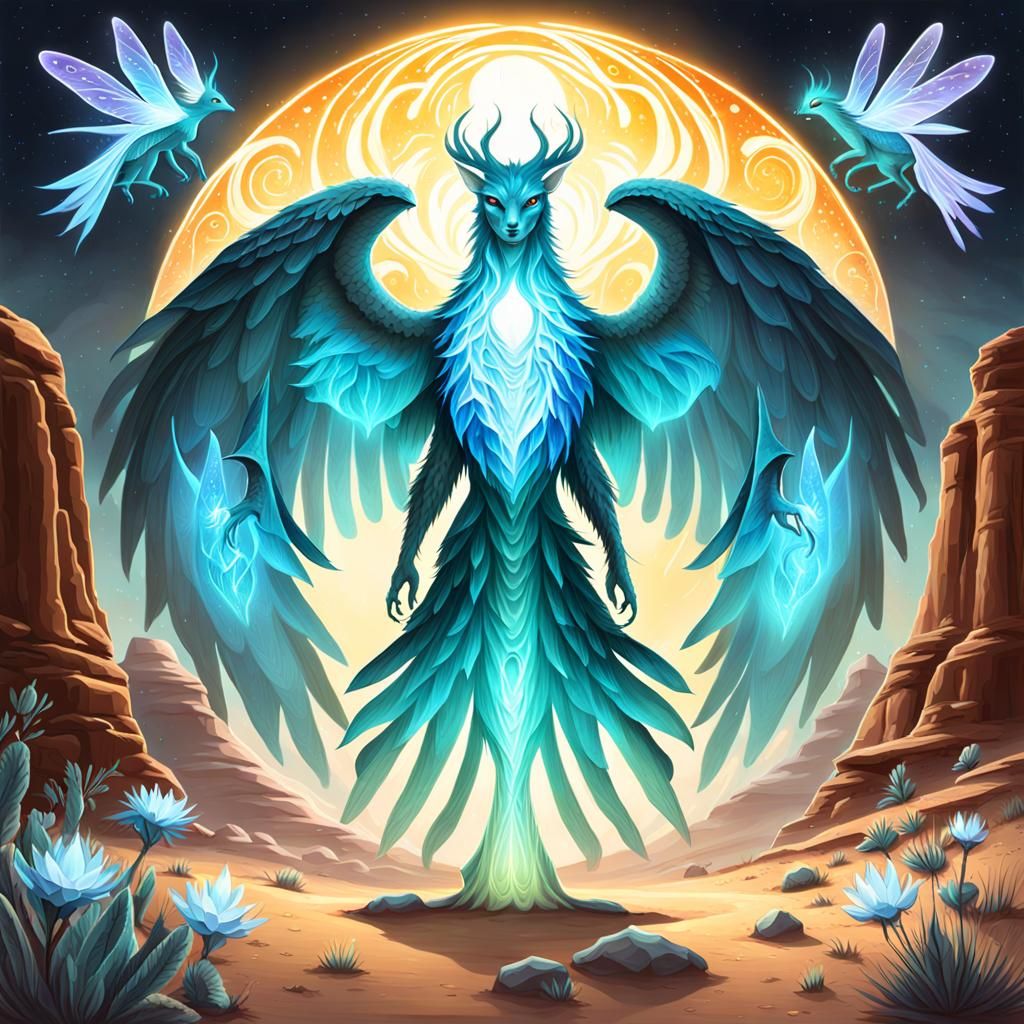 Create a story about guardian spirits or luminous creatures that ...