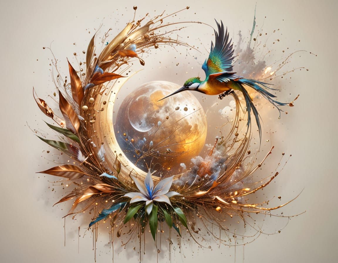 Bird of Paradise eclipses golden moon