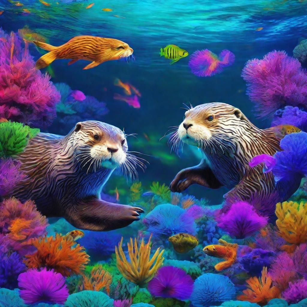 Psychedelic underwater world teaming with sea life showing o...