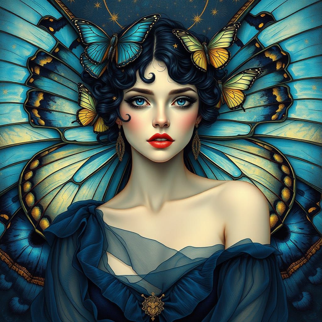 Woman with Butterfly Wings in Art Nouveau Style