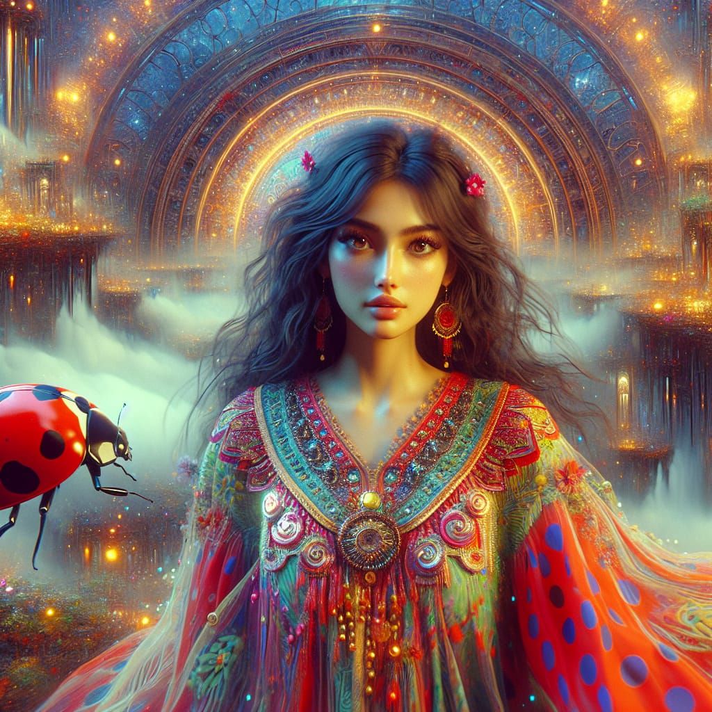 Fantasy Woman in Ladybug Dress: Matte Painting