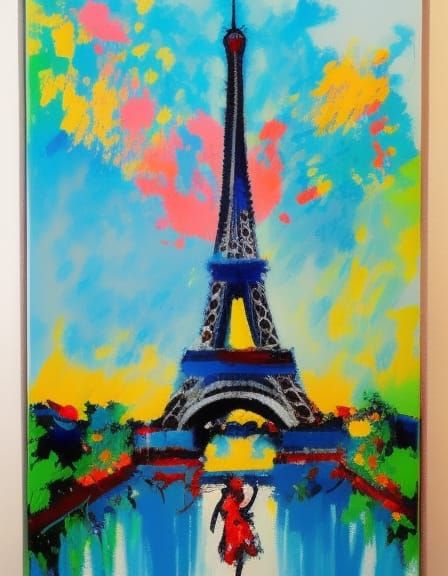 Eiffel Tower / acrylic paint by LeRoy Neiman ; Splash art, c...