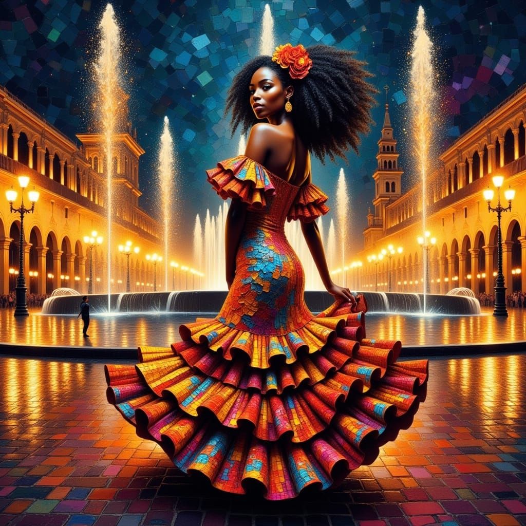 <lora:MOSAIC IN BEAUTY:1.0> <lora:divineOil:1.0> <lora:ImpastoMix1 Flux:1.0> <lora:Flamenco Nights:1.0> Portrait, closeup, unique vantage po...