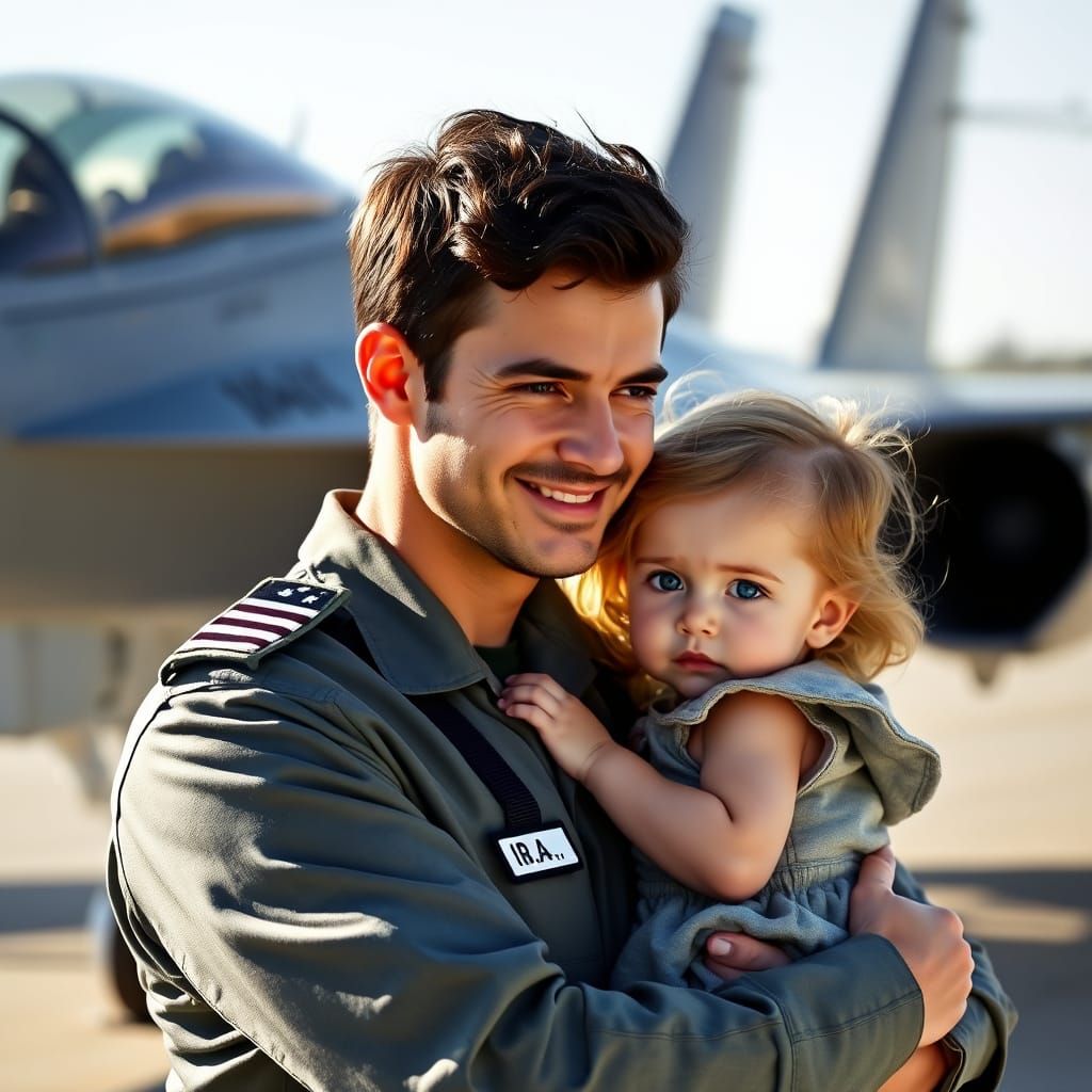 Israeli Pilot and Daughter Portrait at Airfield