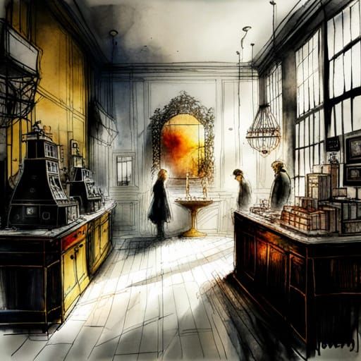 Scene inside an old shop