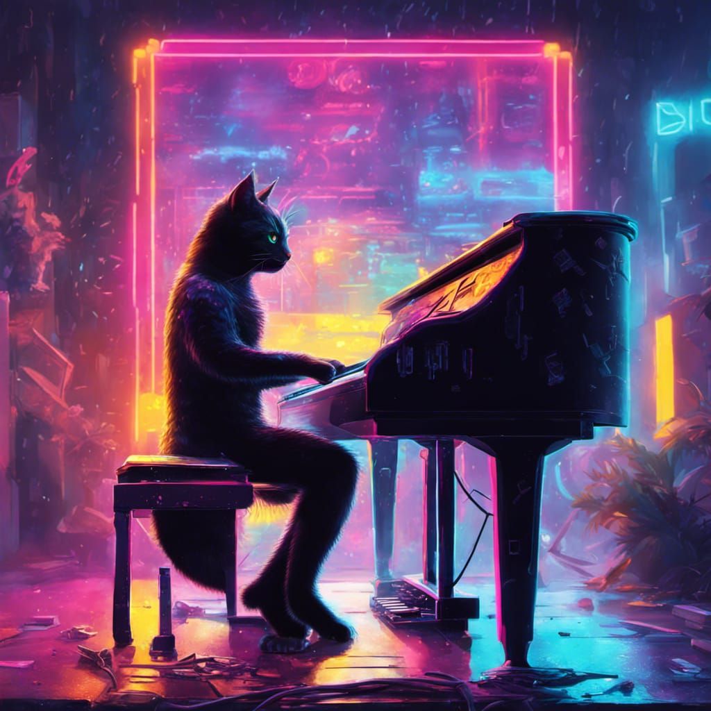 Cat playing piano.  by @Simola Euforia Ufo