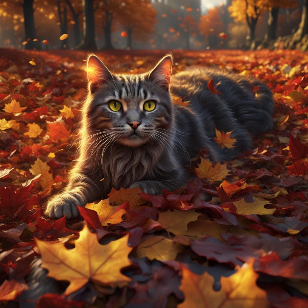 Autumn Cat: A Detailed Matte Painting