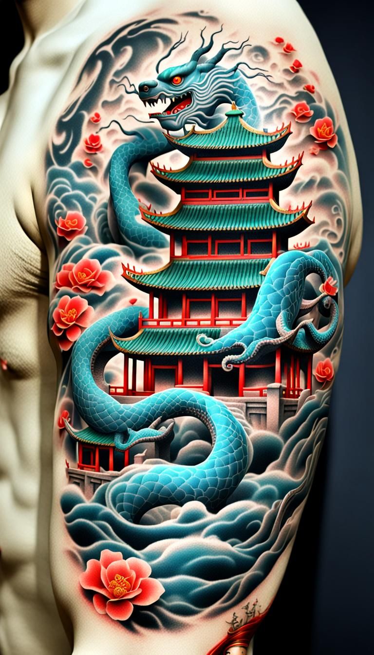 3D surreal tattoo shader whirpoool with embossed chinese tat...