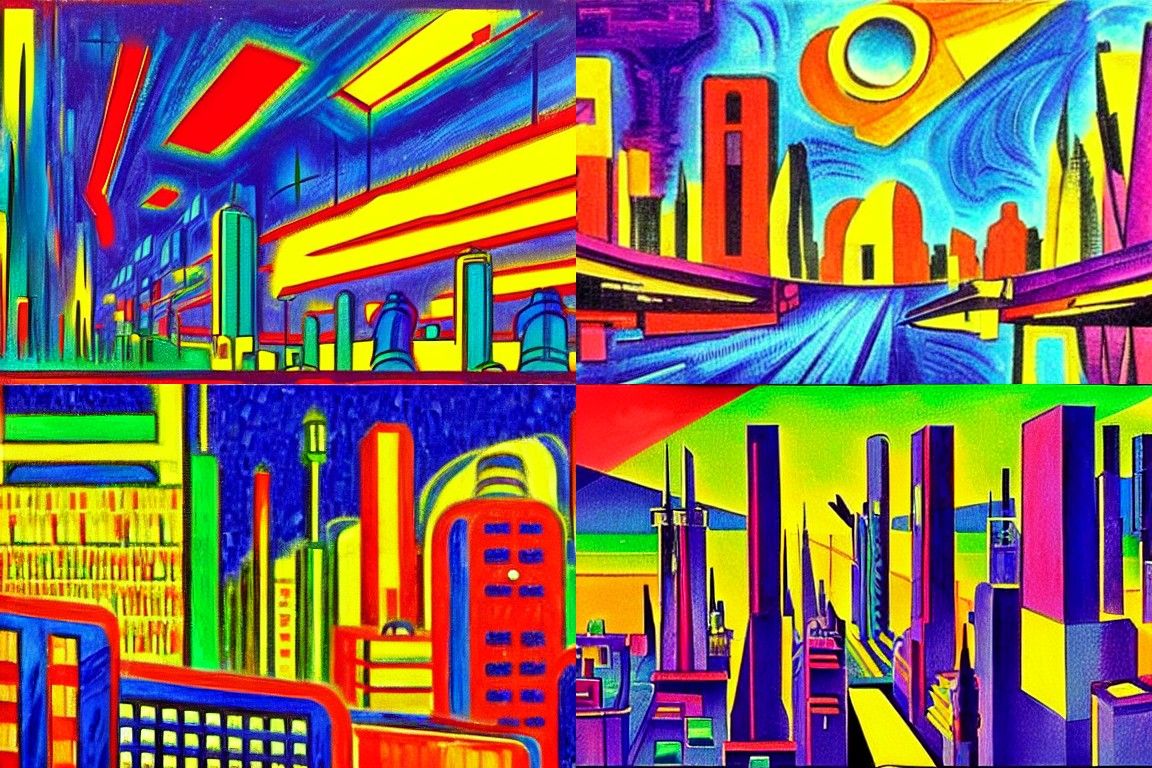 Sci-fi city in the style of Neo-Fauvism