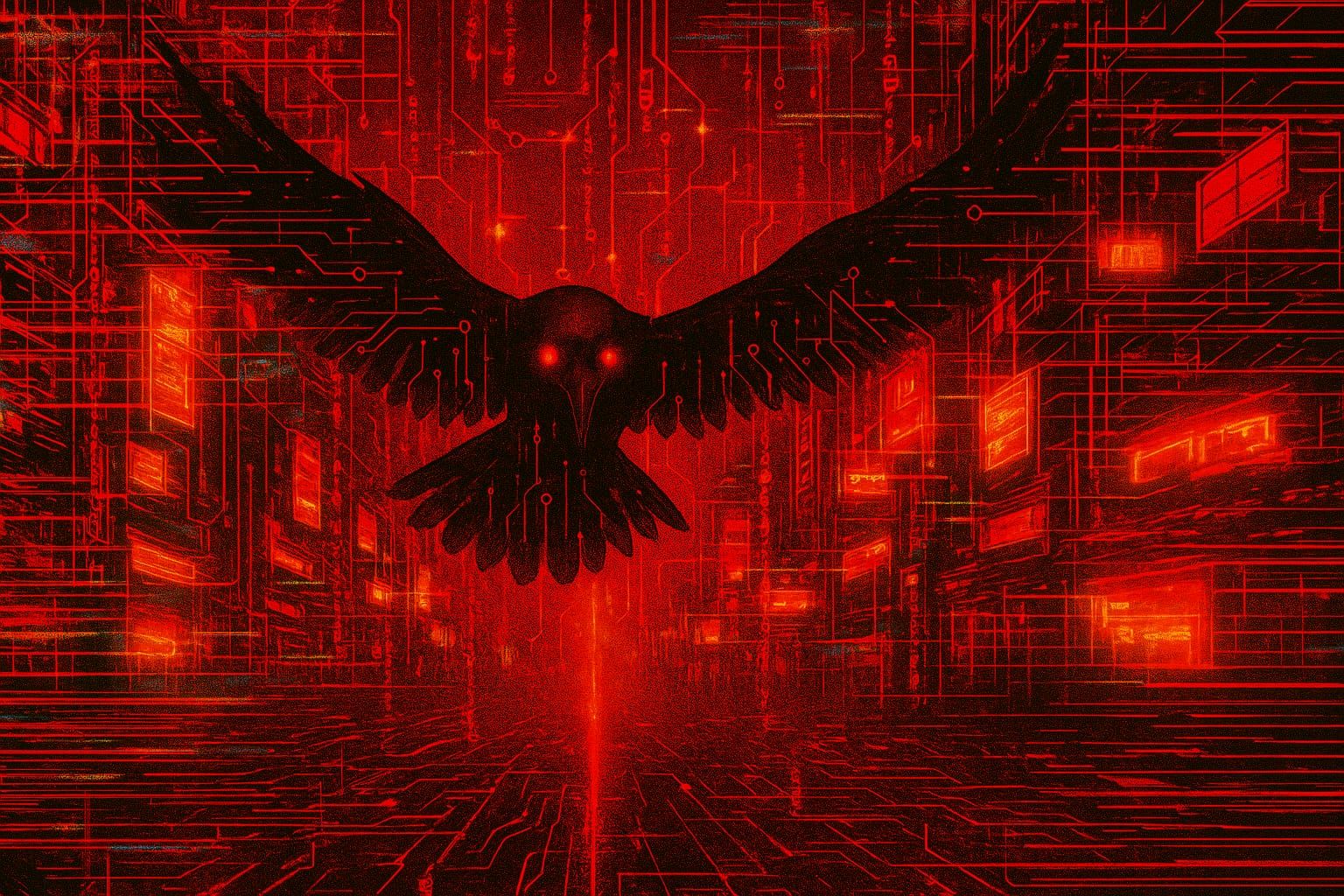 Glitched Raven in a Cyberpunk City II
