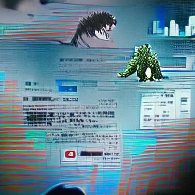 Godzilla infected by a computer virus. anime