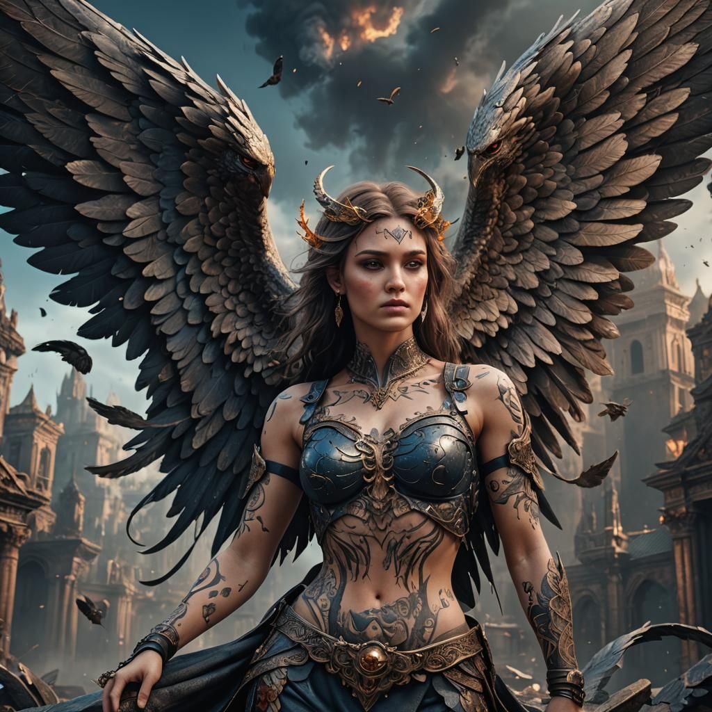 Beautiful and tattooed fallen angel