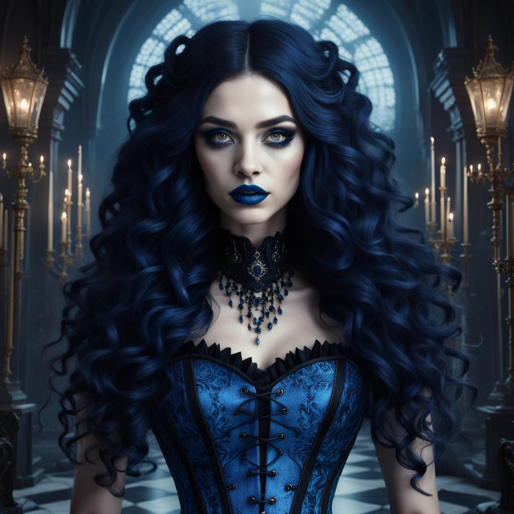 twisted fairytale gothic 17 year old Alice with long curly b...