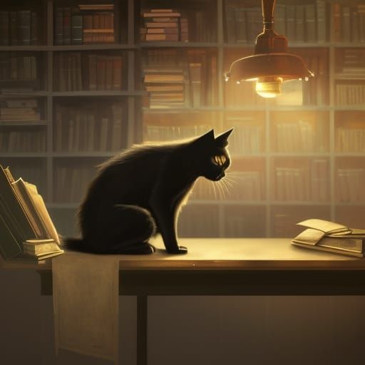 Cat in a Dark Study - AI Generated Artwork - NightCafe Creator