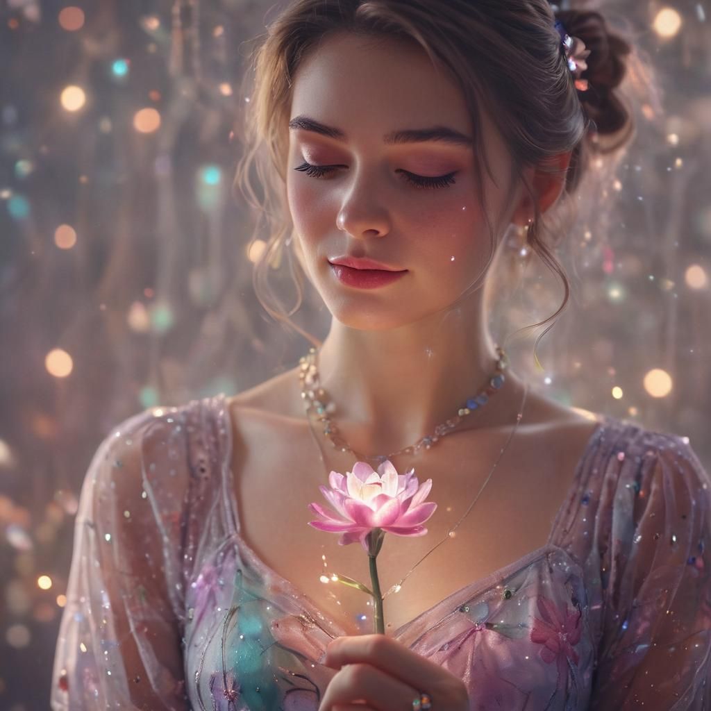 Magical Realism Woman with Glowing Flower