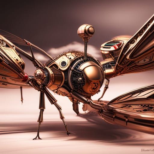 Steampunk brass mechanical dragonfly insect