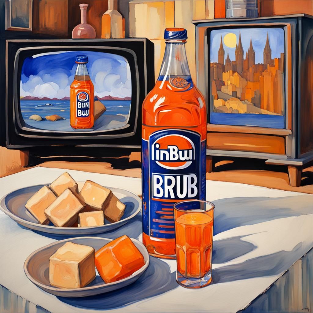 Television showing Irn bru and tablet - AI Generated Artwork ...