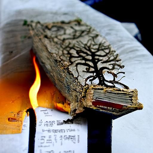 Tree Roots Growing Out Of A Burning Book