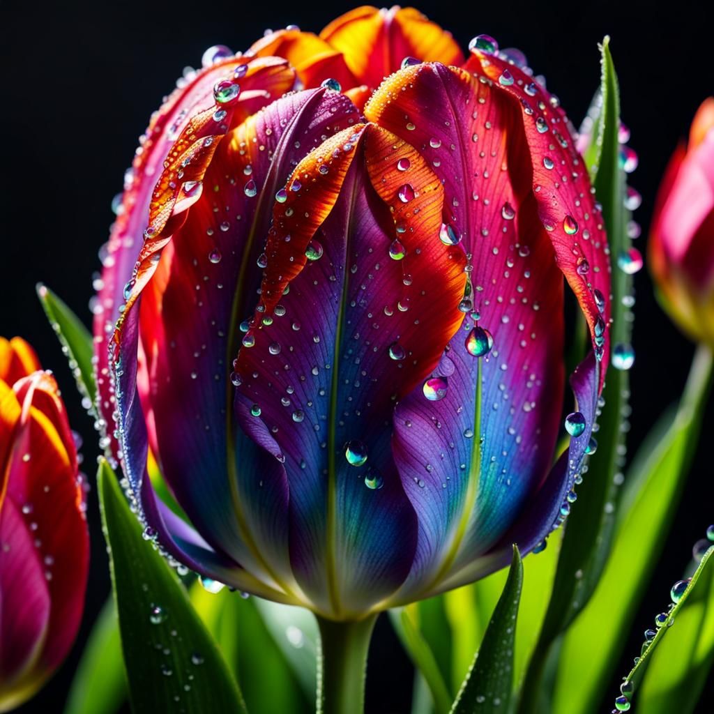 tulip covered with dew drops  by @Dahut
