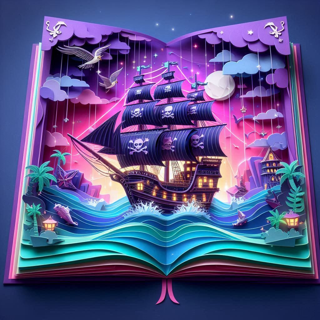 pirate ship. 3d paper cut