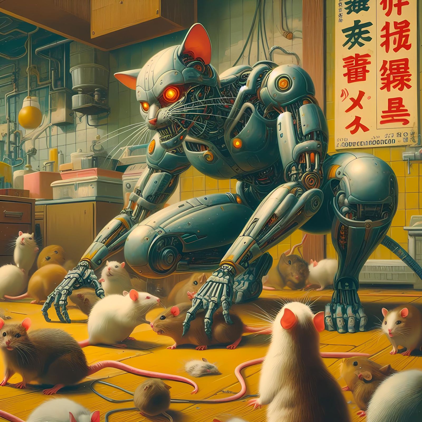 Cyborg Cat Taking Care Of Rats 😼🤖🐀✨ v2