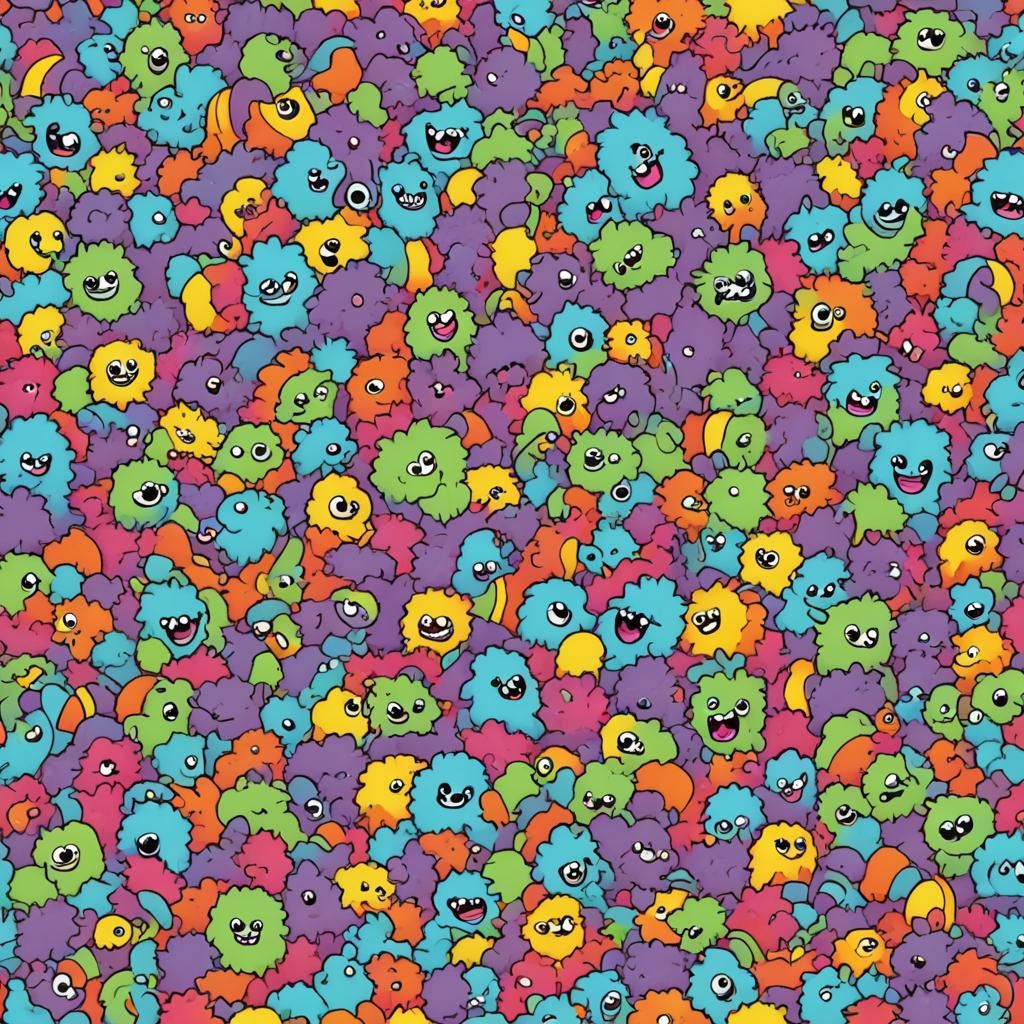 fluffy baby rainbow monster cartoon plain background