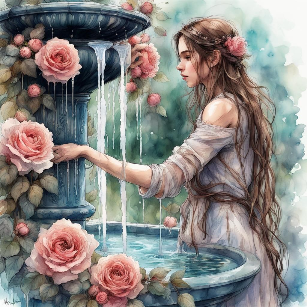 Lady In The Fountain  by @lizardly 
