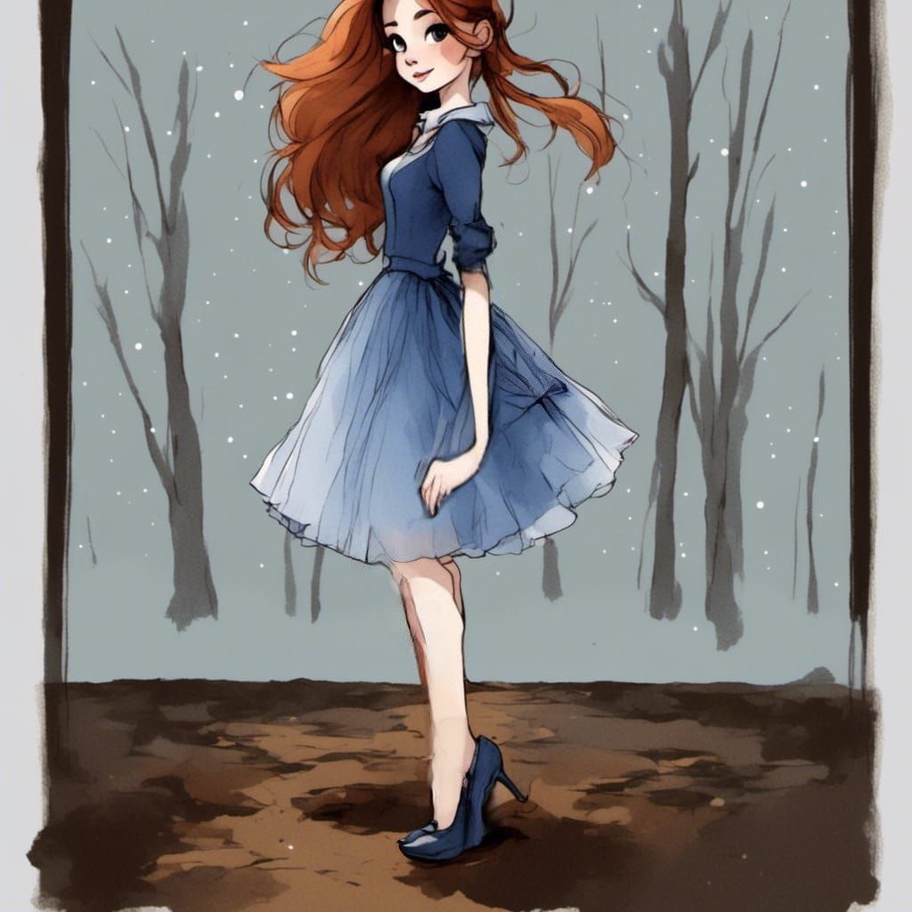 Adorable Fox-girl VIXEN wearing blue tulle dress heels.