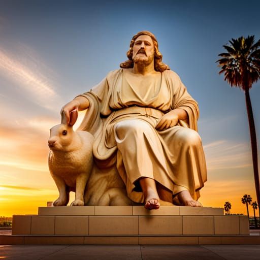 Obese Jesus rides a giant rabbit in Los Angeles 8K resolutio...