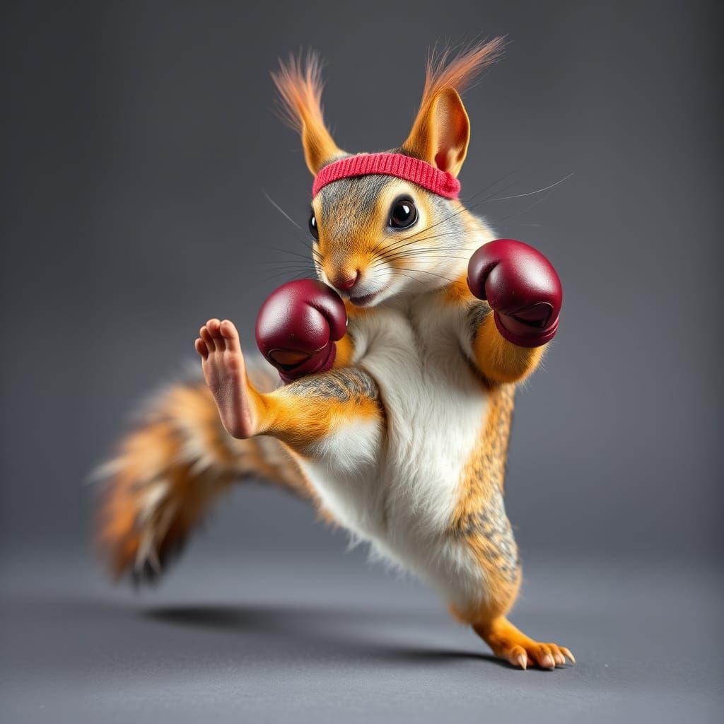 a kickboxing squirrel with a headband  by @FrodoYouFool