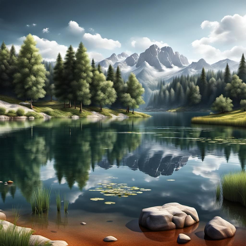 Beautiful lake, photorealistic