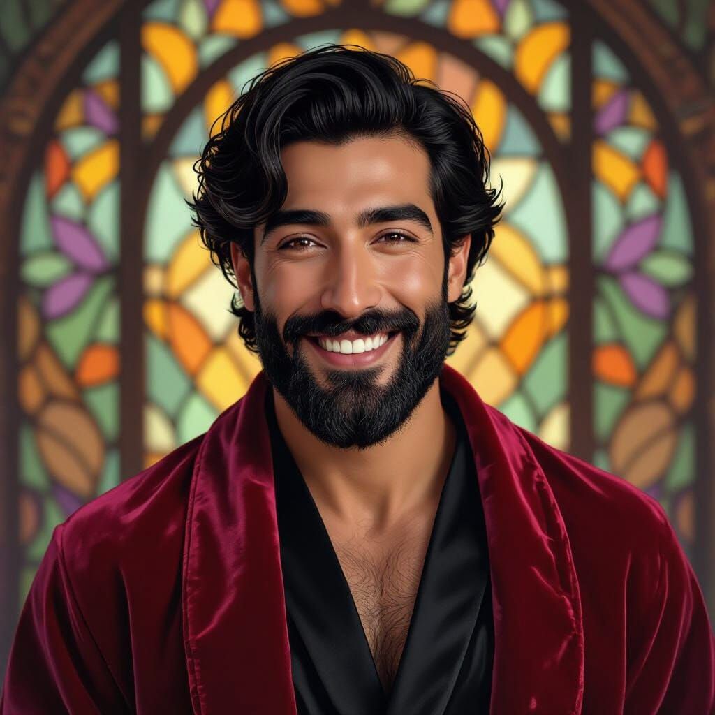 Joyous Turkish Man in Red Velvet Robe - Impressionist Oil Pa...