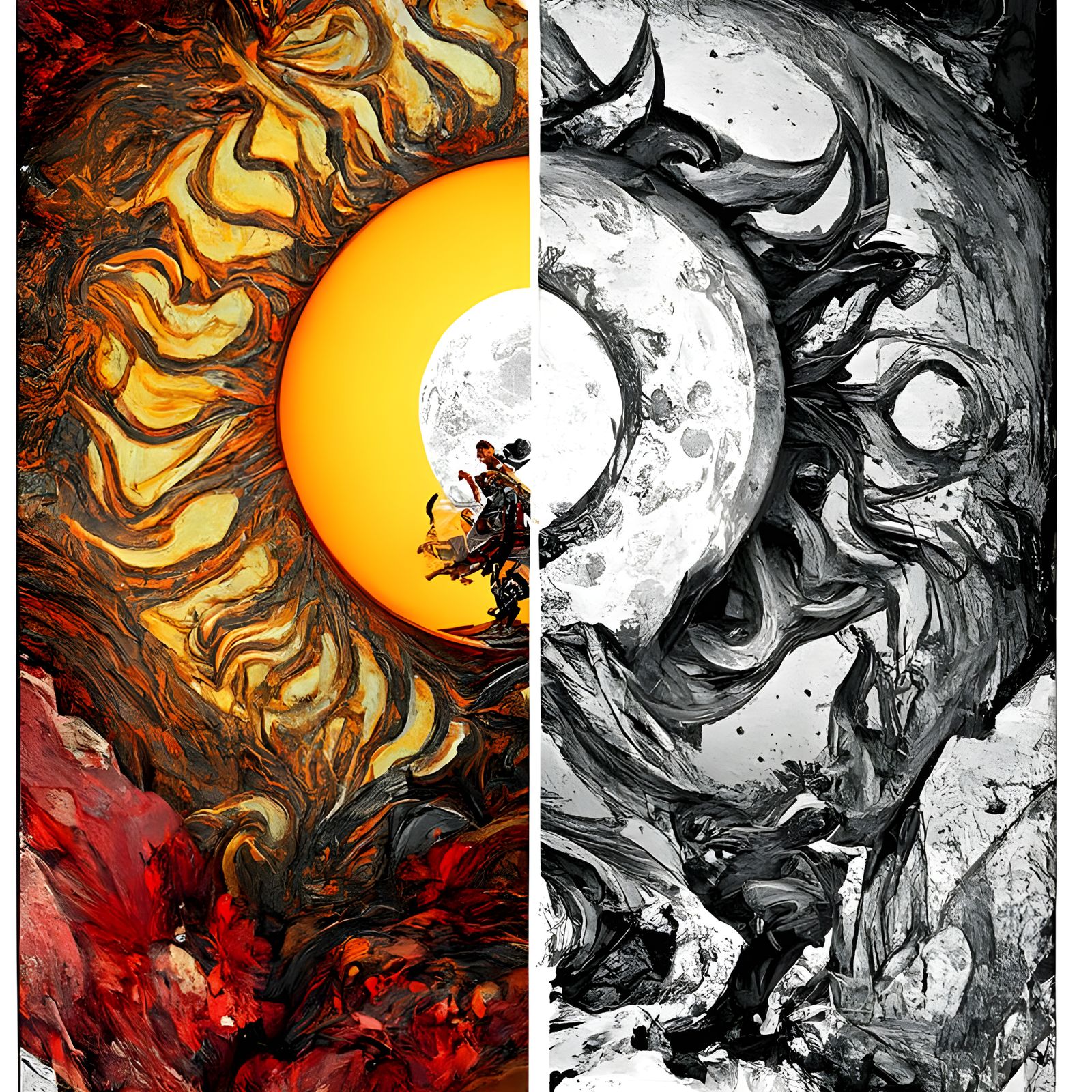 Surreal Sun and Moon Marbling in Borderlands Style