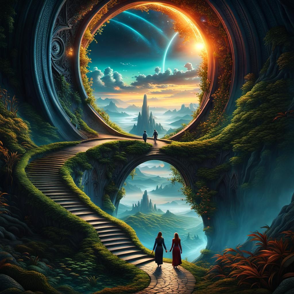 Dramatic winding path with 2 people walking towards... - AI Generated ...