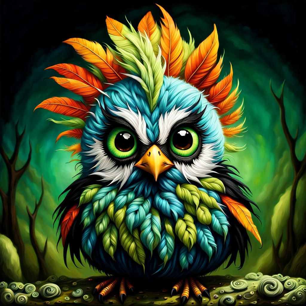 Cute and fluffy tiny baby bird by Andy Kehoe and Tim Burton. Big sad ...