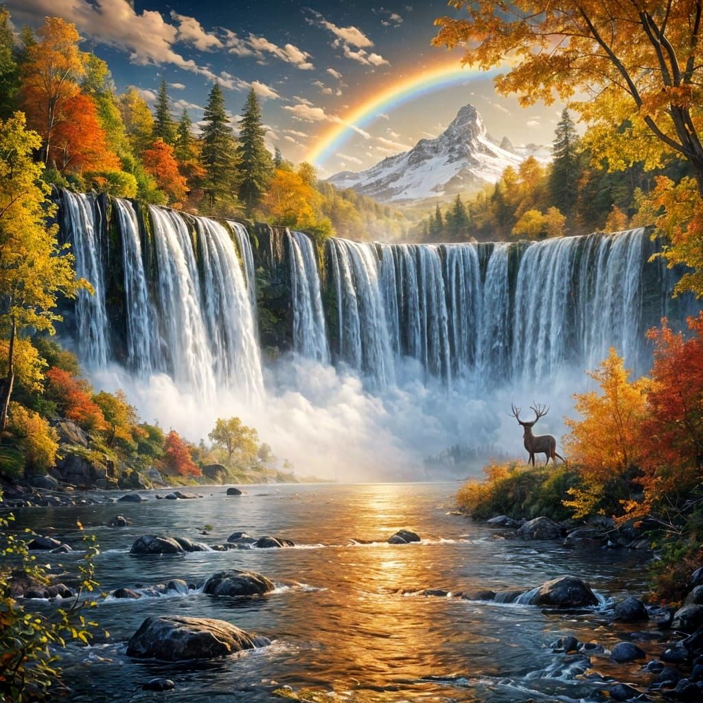 Beauty of autumn waterfall  by @Neverland