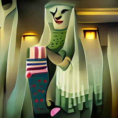 the beautiful sock lady is scared art deco