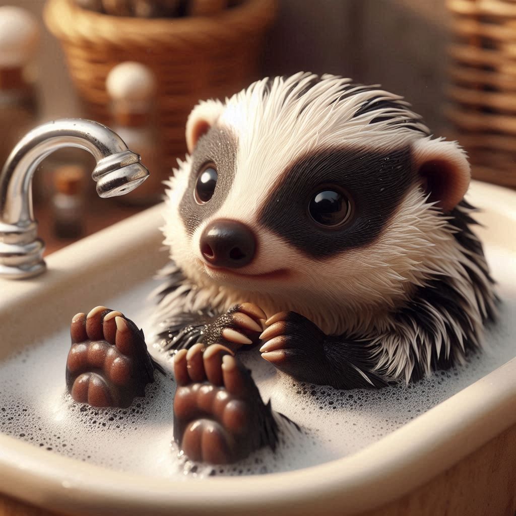 Honey Badger's bath time
