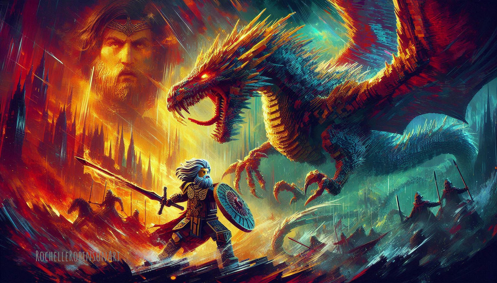 The Warrior Vs Dragon - Lego Art